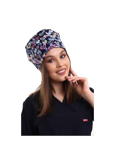 Renkli Kalpler Desenli Cerrahi Bone - Doktor Bone-Standart-5002 Renkli Kalpler
