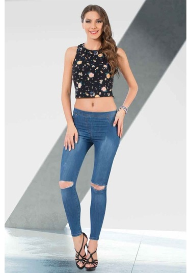 Besttrend Kadın Denim Likralı Yırtık Pantolon Tayt (142)