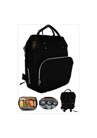 U.S.F Lüx Fonksiyonel Düz Anne Bebek Bakım Sırt Çantası Siyah