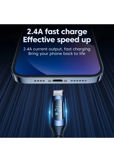 Toocki Led Ekran Usb Kablosu İphone Uyumlu 14 13 12 11 Pro Max Hızlı Şarj Cihazı Şarj 2.4a Black 1m Diğer