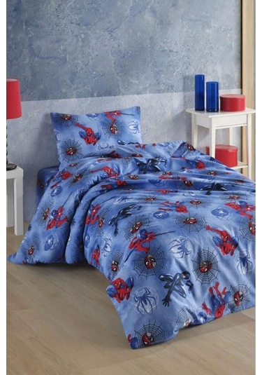 Çocuk Desen Çarşafı Lastikli Tek Kişilik Nevresim Takımı 2 Yastıklı Kırmızı