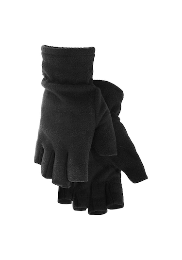 Siyah Parmaksız Kesik Yarım Parmak Kışlık Termal Polar Eldiven Siyah