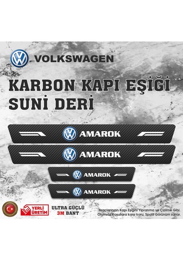 Volkswagen Amorok Uyumlu Deri Karbon Kapı Eşiği Koruyucu Bant 4 Adet