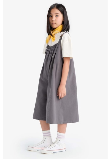 DeFacto Kız Çocuk Askılı Poplin Tulum E2277A825SMAR82 Antrasit DeFacto Kız Çocuk Askılı Poplin Tulum E2277A825SMAR82 Antrasit