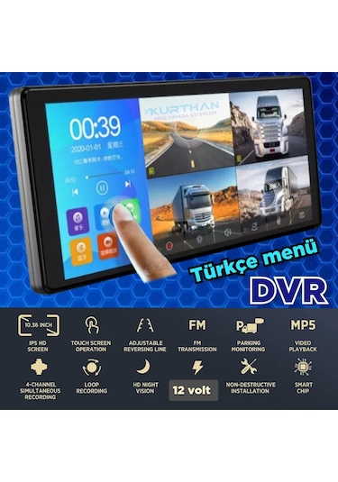 10,36 İnç 4k Dokunmatik Ekran Fm Usb Mp5 Mirrorlink Dvr Kamerasız