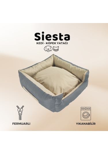 Xpermate Siesta Kedi Yatağı Ve Köpek Yatağı Tüy Tutmaz Kumaş Su Itici Kumaş Fermuarlı 55 x 60 x 23 CM