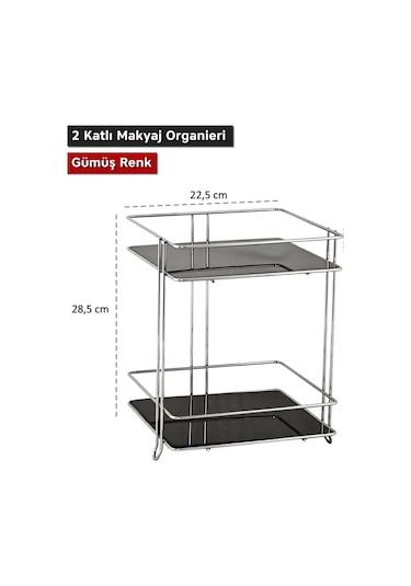 Morponi İki Katlı Kare Banyo Kozmetik Takı Düzenleyici Çok Amaçlı Organizer Gümüş Gümüş