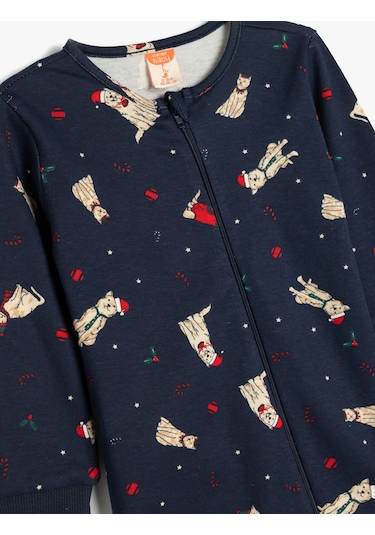 Koton Yılbaşı Temalı Ayıcık Baskılı Tulum Pamuklu Lacivert Desenli 5wmb10415tk 7d2 Lacivert