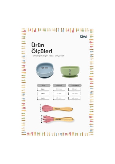 Kiwi 3 Parça Kase Çatal Kaşık Beslenme Seti - Doğal Silikon Bpa İçermez- Beige