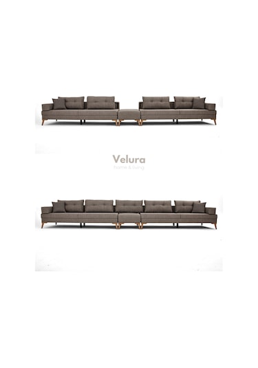 Zeri 3+3+3 Yataklı Puzzle Modüler U Köşe Koltuk Takımı & Puflu Köşe Takımı - Sütlü Kahve 160 Sütlü Kahve