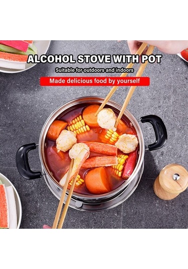 Pazly Taşınabilir Paslanmaz Çelik Alkol Ocaklı Açık Hava Barbekü Kamp Piknik Yemek Pişirme Tencere Gümüş Gümüş