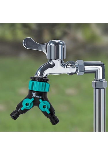 Daye Dy8002l Çift Çıkışlı Vanalı Musluk Adaptörü 3/4" - 1" 3/4 - 1 İnç Uyumlu