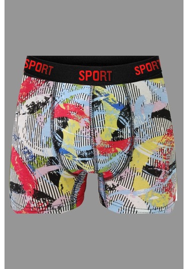 Erkek Desenli 6'Lı Premium Penye Kutu Pamuklu Likralı Boxer Çok Renkli