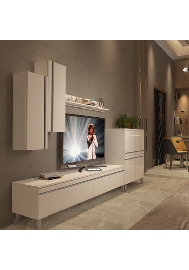 Decoraktiv Eko 6 Mdf Std Krom Ayaklı Tv Ünitesi Tv Sehpası Beyaz
