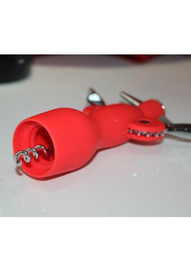 Paslanmaz Çelik Silikon Tirbuşon / Şarap Açacağı Kırmızı