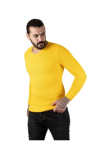 Deepsea Erkek Sarı V Yaka Triko Kazak 2300341 Sarı