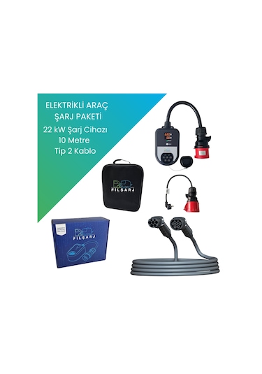Filşarj Elektrikli Araç Şarj Paketi 22 Kw Şarj Cihazı + 10 M Tip 2 Kablo