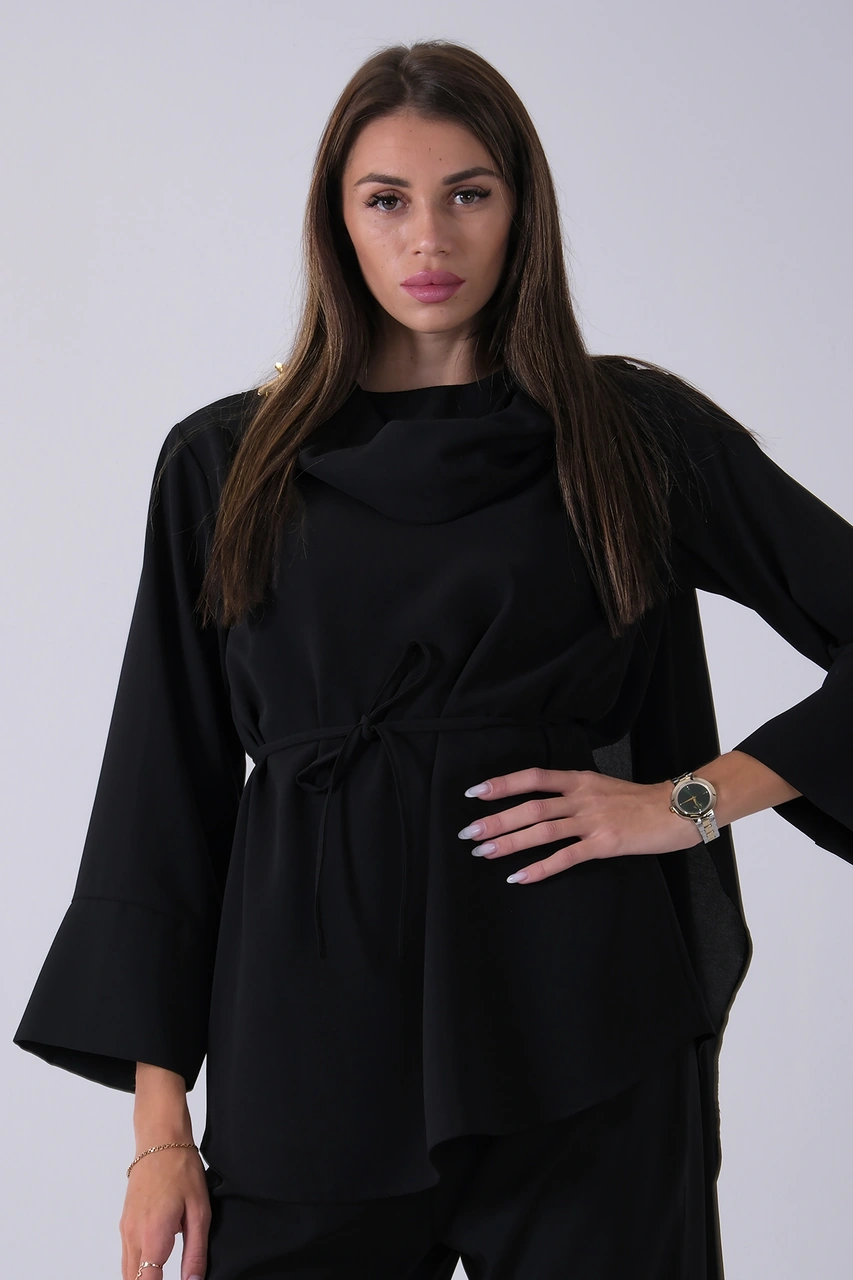 Feminist Siyah Şal Yaka Üzeri Broş Detaylı Pantolonlu Takım 4592270.01 Siyah