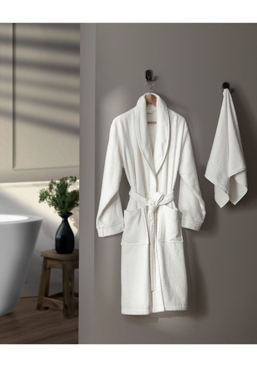 Madame Coco Avril Şalyaka Unisex Bornoz Set Beyaz