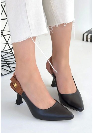 Toran Siyah Cilt Topuklu Ayakkabı Siyah