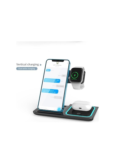 Jeemson 3-in-1 Çevirilebilir Kablosuz Şarj Aleti: İphone, İwatch Ve Airpods İçin 15w Hızlı Şarj, Işıklı Ambiyans Ve Çoklu Güvenlik Koruması