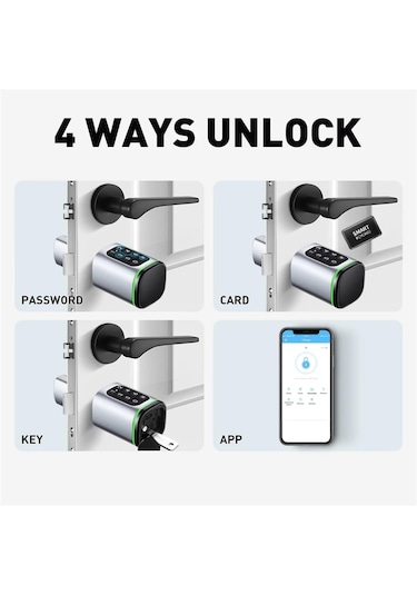 Ttlock S1 Akıllı Kapı Kilidi Elektronik Silindir Şifreli Kartlı Mobil App Bluetooth Smart Lock Gri