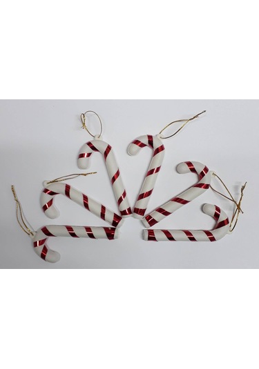 Kırmızı Beyaz 9 Cm Baston Süs Yılbaşı 6 Lı