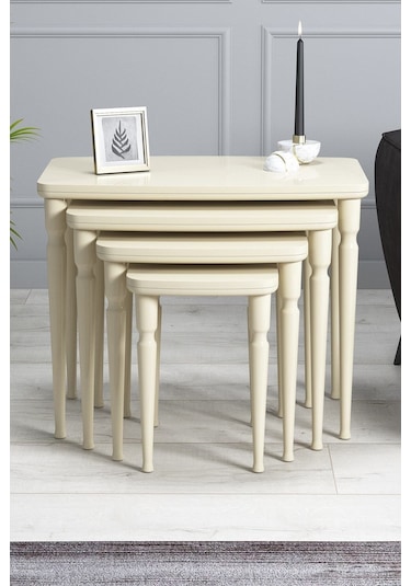 Imaj Mdf Ve Lake Boya, Krem 4lü Zigon Sehpa Takımı, Krem Gürgen Ayaklar Sehpalar Krem Ayaklar Krem