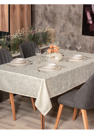 Cotton Box Jakarlı Dertsiz Masa Örtüsü Lavinia Krem 155x220