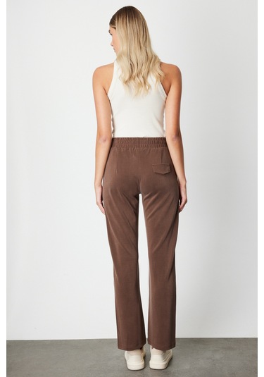 On Kadın Cebi Düğme Detaylı Eşofman Altı 66107 Kahverengi Kahverengi