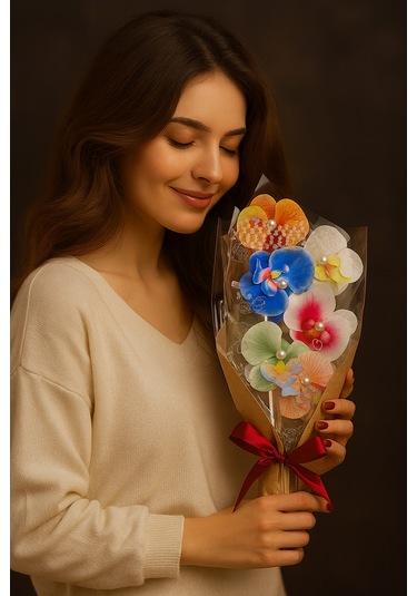 Orkide Saç Tokası Buketi - 6 Adet İncili Çift Taraflı Büyük Boy Mandal Toka - Karışık Renk Gelecektir - Hediyelik Çok Renkli