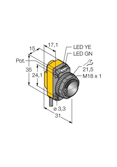 Turck Lo6.5m-bt18-vp6x2 Fotoelektrik Sensör , Reflektörlü, Silindirik/kübik Gövde, 6.5m Algılama Pnp, 2m. Kablolu