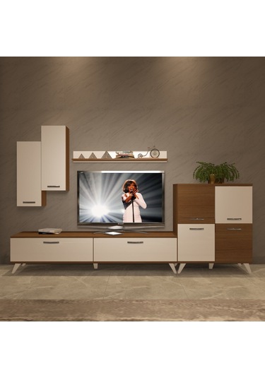Decoraktiv Eko 6 Slm Std Retro Tv Ünitesi Tv Sehpası Ceviz - Beyaz