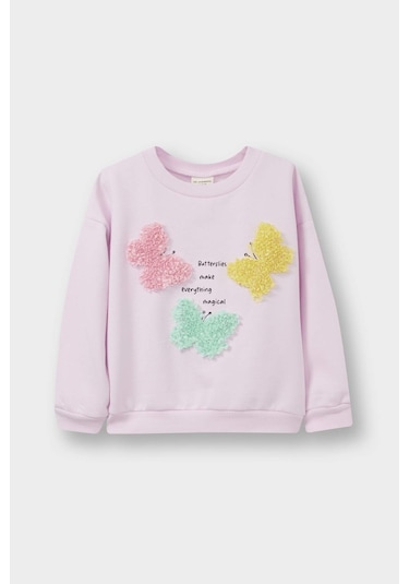 Defacto Kız Bebek Bisiklet Yaka Baskılı İçi Yumuşak Tüylü 2li Sweatshirt E8922a525aupn441 Pembe