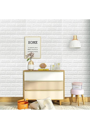 70x77 Cm 6 Adet Ekoslim 2mm Kendinden Yapışkanlı Sünger Beyaz Tuğla Duvar Paneli Kağıdı
