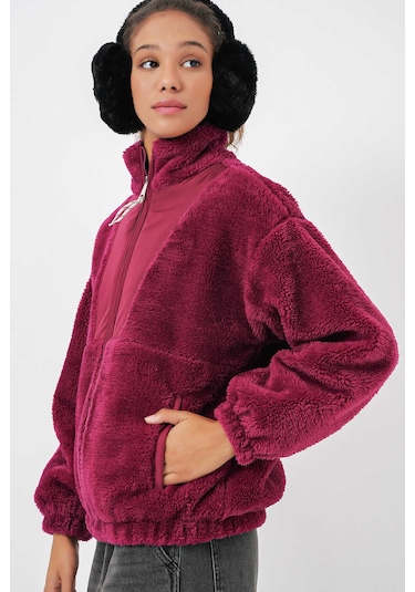 Gabria Fermuarlı Peluş Mont Bordo