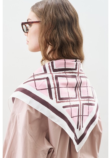 Desenli Orta Boy Saten Fular Elaya Elaya