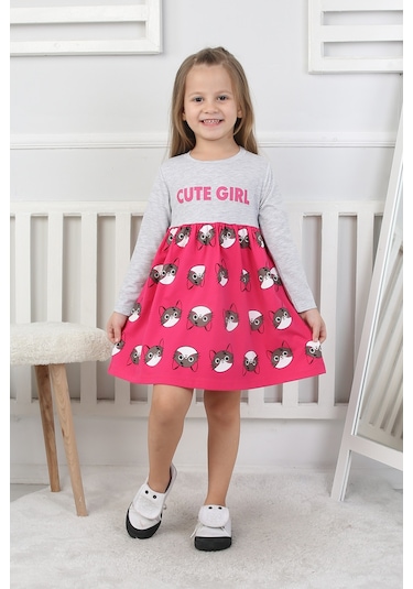 Kız Çocuk Elbise Cute Girl Fuşya