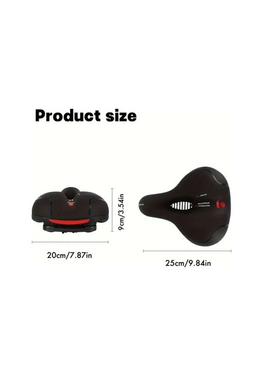 Motion003 Bisiklet Sele Yastığı Siyah 24.99x19.99x8.99 Cm Kalın Geniş Rahat Yumuşak Tüm Bisikletler İçin 2 Boyut Siyah