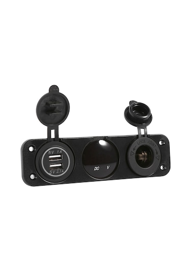 Xiyyadms 12v-24v Araç Usb Şarj Cihazı: İki Usb Port, Dijital Voltmetre, Sigara Ateşleyici Yuva Ve Mavi Led Işık