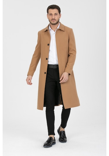 Erkek Vizyon Dar Kesim Uzun Kaşe Gömlek Yaka Palto & Kaban Vizon