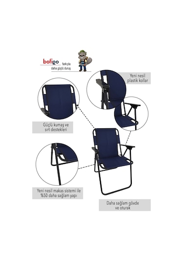 Bofigo Kamp Sandalyesi Katlanır Sandalye Piknik Sandalyesi Plaj Sandalyesi Lacivert. Lacivert