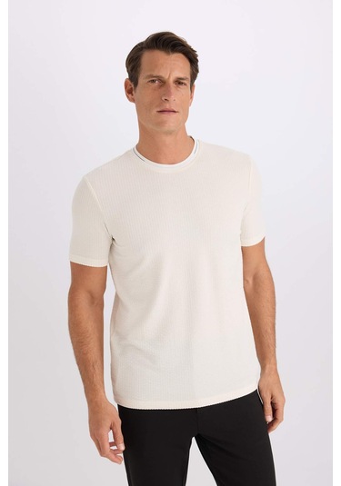 DeFacto Slim Fit Dar Kesim Bisiklet Yaka Kısa Kollu Krinkıl Kısa Kollu Tişört D7225AX25SPER85