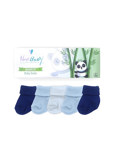 Novibaby 5'li Bambu Yenidoğan Bebek Çorabı I Mix Blue I 0-6 ay Lacivert - Mavi