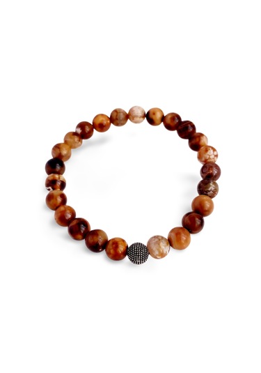 Gümüş Tibet Akik Doğal Taşlı Erkek Bileklik Gümüş