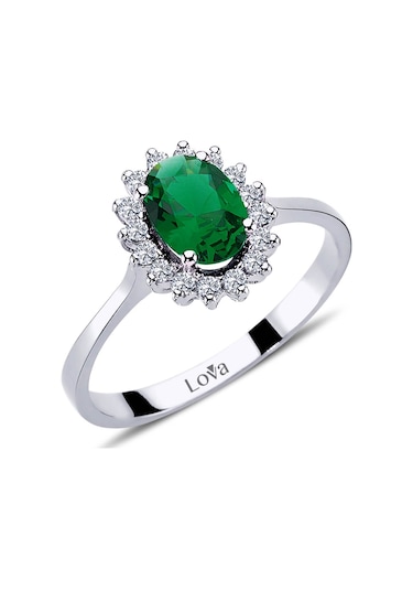 Lova Pırlantalı Oval Zümrüt Anturaj Yüzük - 1020236