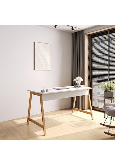 Lagomood Denge Çalışma Masası 120 Cm Beyaz Meşe Beyaz  -  Meşe