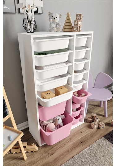 %100 Mdf - Xl Duo 16 Sepetli Oyuncak Dolabı Pembe