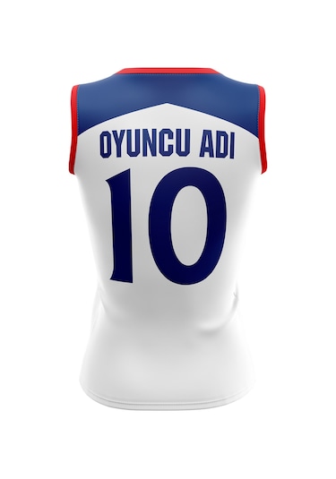 Voleybol Forması Dijital Baskı Kişiye Özel Tasarım Tek Üst M716 Beyaz - Kırmızı - Mavi