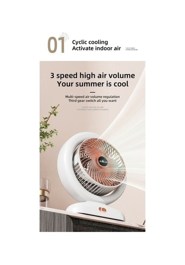 Ebitda Usb Şarjlı Uzaktan Kumandalı 3 Hızlı Masaüstü Vantilatör, Model 102, Altın/gümüş, 227x93x268mm, Serin Işık & Zamanlayıcı